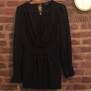 Long sleeve deep V black romper